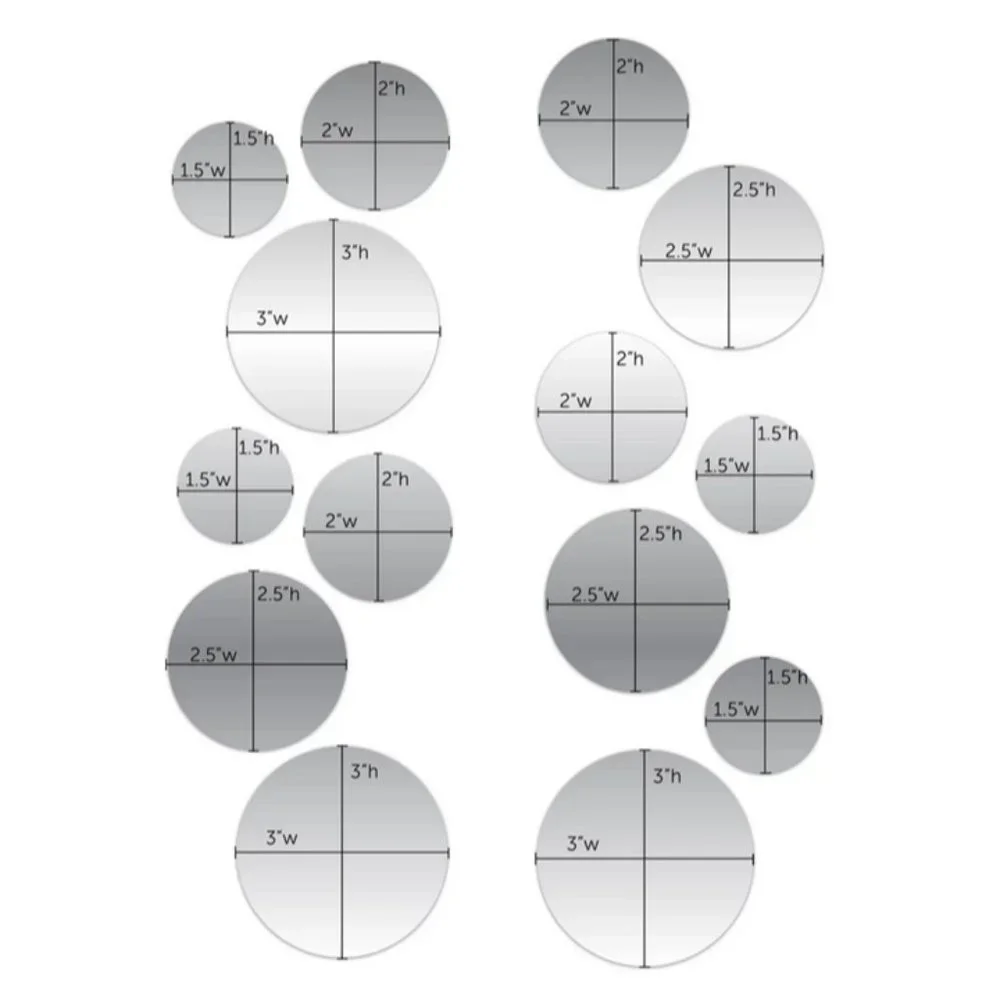 14Pc Peel & Stick Self-Adhesive Silver Circle Wall Acrylic Mirror Decals